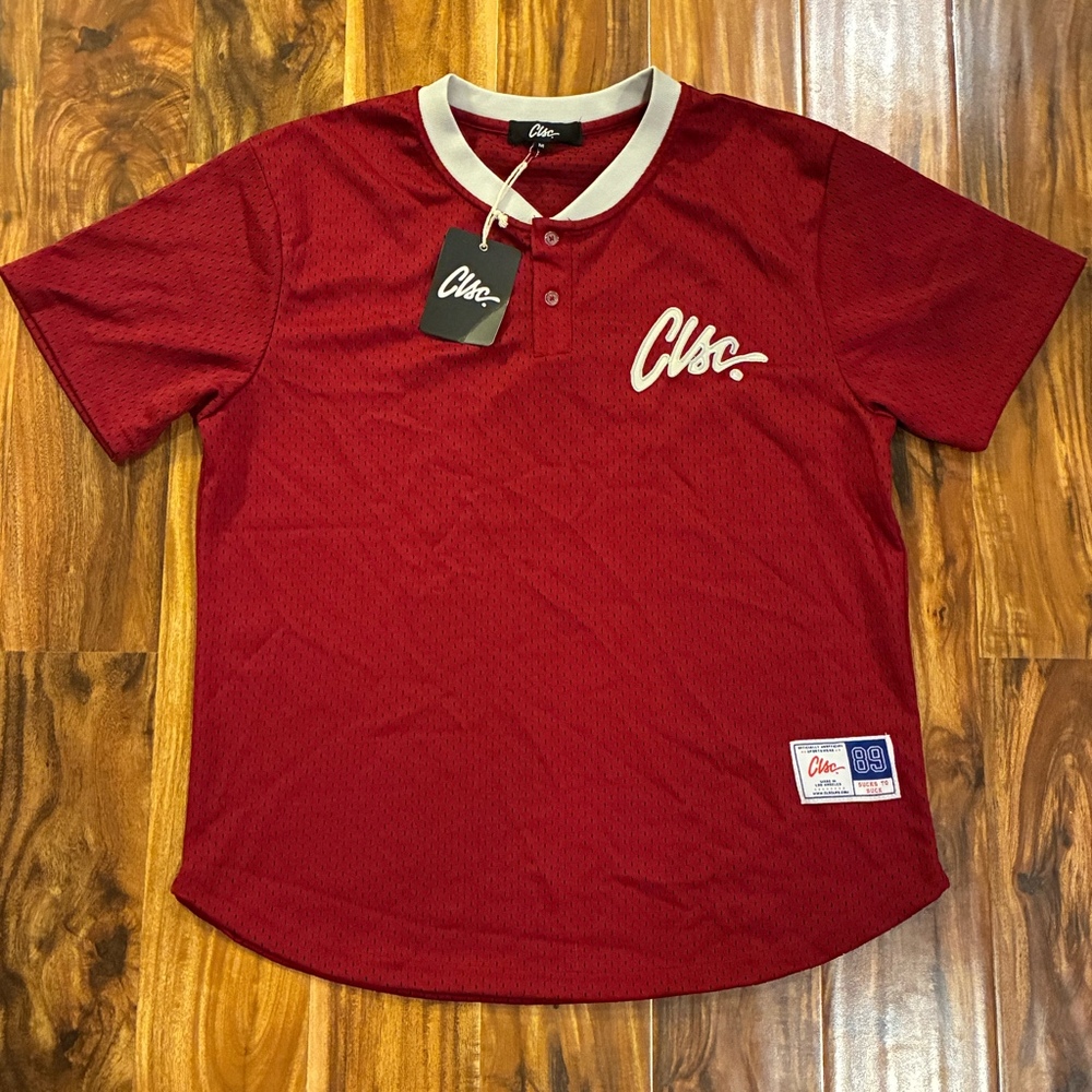 CLSC Burgundy Mesh Baseball Jersey Mens Medium Red Script Logo Streetwear‎ New